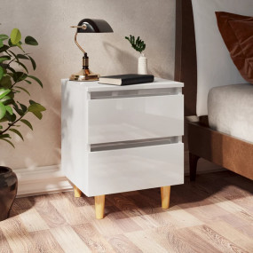Bed Cabinet Set of 2 Glossy White Engineered Wood, Soli...