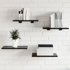 Shelf Set of 4 High Gloss Black Engineered Wood Wall Mo...