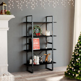 Book Cabinet Black Solid Pine Wood, Metal 31.5 x 11.8 x...