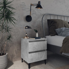 Bed Cabinet Set of 2 Concrete Grey Engineered Wood Bed ...