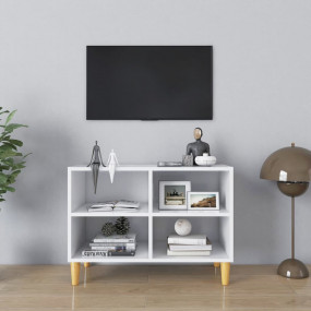 TV Cabinet White Engineered wood, solid eucalyptus wood...