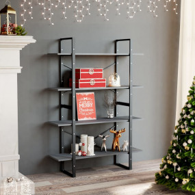 Book Cabinet Grey Solid pine wood, metal Medium Book Ca...