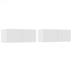TV Cabinet Set of 2 White Engineered Wood Medium TV Cab...