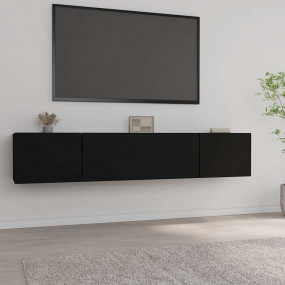 TV Cabinet Set of 2 Black Engineered wood Drop-Down TV ...