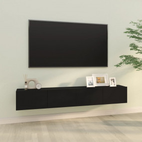 Wall TV Cabinet Set of 2 Black Engineered Wood Medium