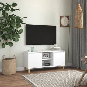 TV Cabinet White Engineered Wood, Solid Eucalyptus Wood...