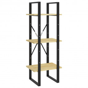 Book Cabinet Natural Wood and Black Solid Pinewood Medi...