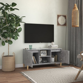 TV Cabinet Concrete Grey Engineered wood, Solid eucalyp...