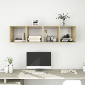 Wall Cabinet Set of 4 White and Sonoma Oak Engineered W...