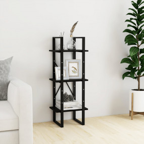 Book Cabinet Black Solid Pine Wood 3-Tier Book Cabinet
