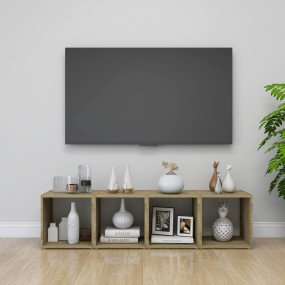 TV Cabinet Set of 4 White and Sonoma Oak Engineered woo...