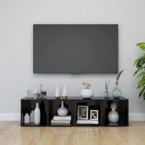 TV Cabinet Set of 4 High gloss black Engineered wood