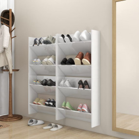 Wall Shoe Cabinet Set of 4 High gloss white Engineered ...