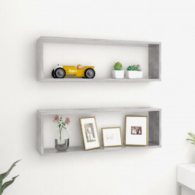 Wall Shelf Set of 2 Concrete Gray Engineered Wood Mediu...