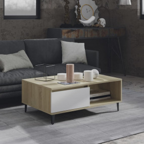 Coffee Table White and Sonoma Oak Engineered Wood, Meta...