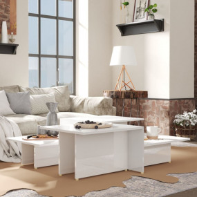 Coffee Table Set of 2 High Gloss White Particle Board M...