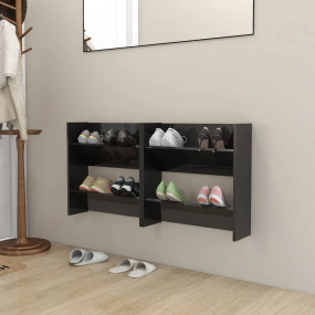 Wall Shoe Cabinet Set of 2 High gloss black Engineered ...