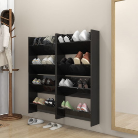 Wall Shoe Cabinet Set of 4 High gloss black Engineered ...