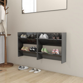 Wall Shoe Cabinet Set of 2 High gloss grey Engineered w...