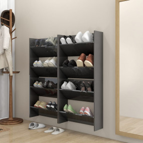 Wall Shoe Cabinet Set of 4 High gloss grey Engineered w...