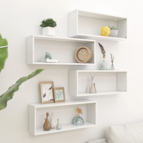 Wall Shelf Set of 4 White Engineered wood