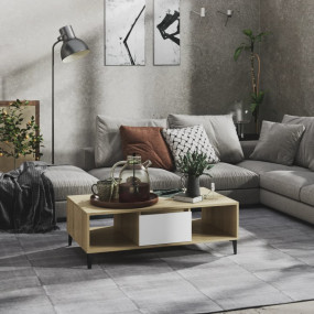 Coffee Table White and Sonoma Oak Engineered Wood, Meta...