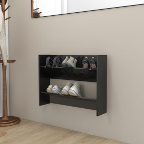 Wall Shoe Cabinet High gloss black Engineered wood