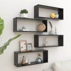 Wall Shelf Set of 4 Black Engineered Wood 23.6 x 5.9 x ...