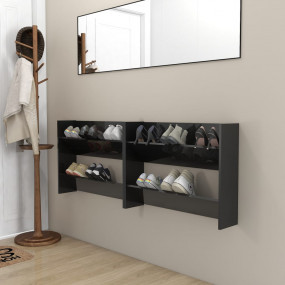 Wall Shoe Cabinet Set of 2 High gloss black Engineered ...