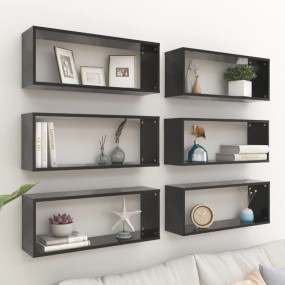 Wall Shelf Set of 6 Black Engineered wood Decorative In...