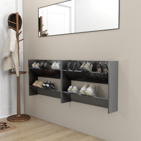 Wall Shoe Cabinet Set of 2 High gloss gray Engineered w...