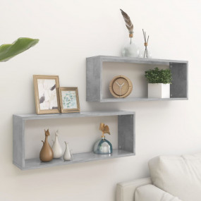 Wall Shelf Set of 2 Concrete Grey Engineered Wood