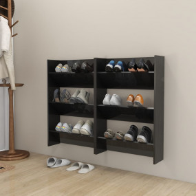 Wall Shoe Cabinet Set of 2 High gloss black Engineered ...