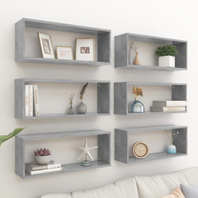 Wall Shelf Set of 6 Concrete Gray Engineered Wood Mediu...