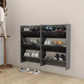 Wall Shoe Cabinet Set of 2 High gloss grey Engineered w...
