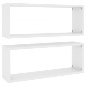 Wall Shelf Set of 2 High gloss white Engineered wood Me...