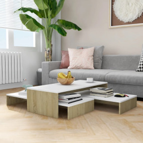 Nesting Coffee Table Set White and Sonoma Oak Engineere...
