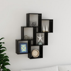 Wall Shelf Black Engineered Wood Medium Wall Shelf Cubi...