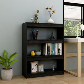 Book Cabinet Black Solid Pine Wood Medium Book Cabinet