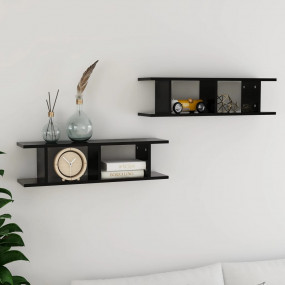 Wall Shelf Set of 2 Black Engineered wood 29.5x7.1x7.9 ...