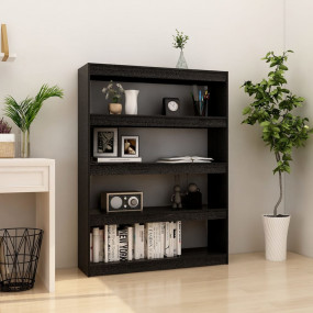 Book Cabinet Black Solid Pinewood Medium Book Cabinet