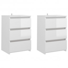 Bed Cabinet Set of 2 High gloss white Engineered wood B...