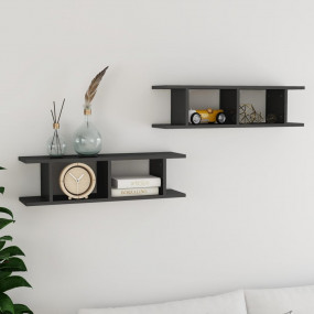 Wall Shelf Set of 2 High gloss grey Engineered wood 29....
