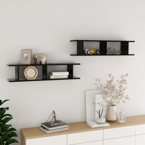 Wall Shelf Set of 2 Black Engineered Wood Medium Wall m...