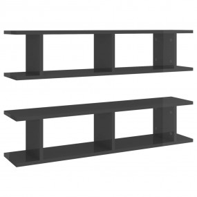 Wall Shelf Set of 2 High gloss grey Engineered wood