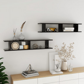 Wall Shelf Set of 2 Black Engineered wood Wall Shelf