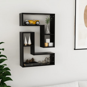 Wall Shelf Set of 2 Black Engineered wood Medium Wall m...
