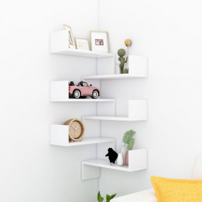 Wall Corner Shelf Set of 2 White Engineered Wood Medium