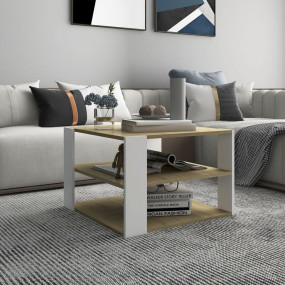 Coffee Table Sonoma Oak and White Engineered Wood Squar...