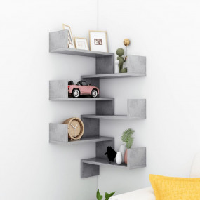 Wall Corner Shelf Set of 2 Concrete Grey Engineered Woo...
